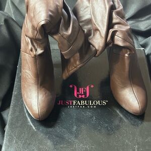 JustFab Chocolate Heeled Boots